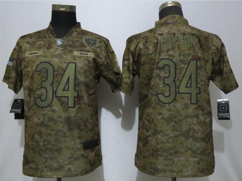 Women Chicago Bears #34 Payton Nike Camo Salute to Service Limited NFL Jerseys
